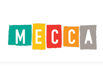 Mecca nonprofit art logo spelling out the name in a variety of colors