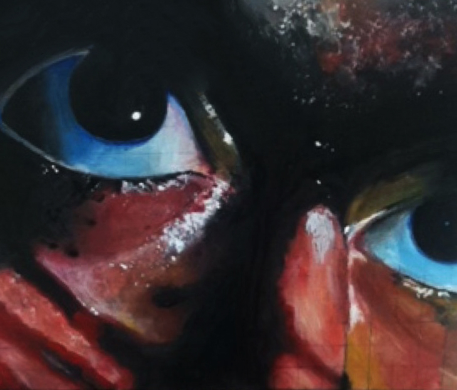 An oil painting of Bruce Campbell in Evil dead 2